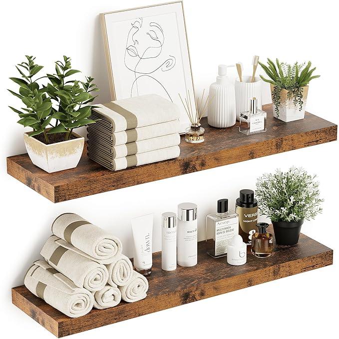 Vivelove Floating Shelves 10 inches Deep, 36x10 Shelves for Room，Wall Shelves for Bedroom, Living Room, Kitchen, Office, Bathroom Farmhouse Shelf, Home Decor with Invisible Bracket, Rustic Brown - ModernBath