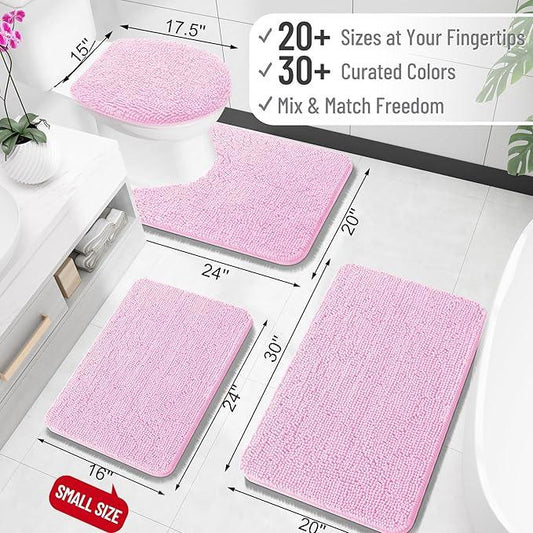OLANLY Bathroom Rugs 24x16, Extra Soft Absorbent Chenille Bath Rugs, Rubber Backing Quick Dry, Machine Washable Bath Mats for Bathroom Floor, Tub and Shower, Home Decor Accessories, Pink - ModernBath