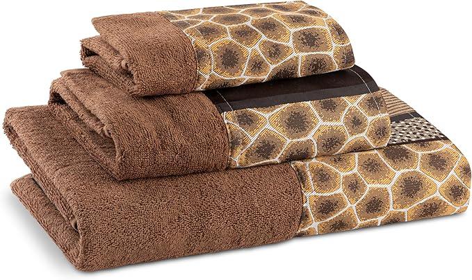 Zahari Home Safari Stripes Animal Bathroom Towel Set - 3 Piece Towel Set, Leopard and Cheetah Design with Zebra and Tiger Patterns - ModernBath
