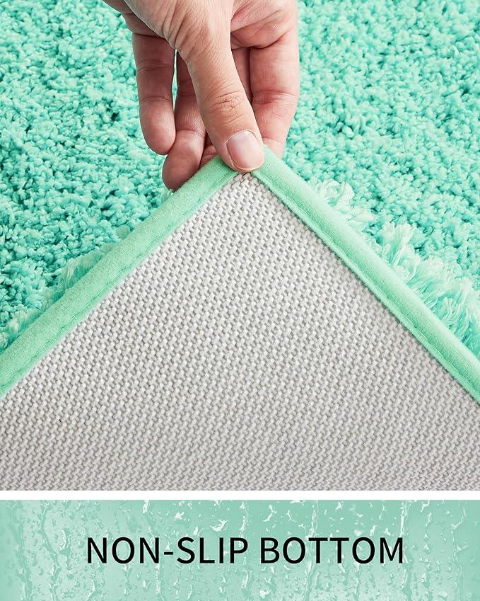 Ruggnovea Bathroom Rugs Non Slip Washable 48x24, Ultra Soft Thick Shaggy Absorbent Bath Mats, High Density Foam Latex Non Slip Backing Bath Rugs, Microfiber Bath Mats for Bathroom Floor&Sink,Spa Blue - ModernBath
