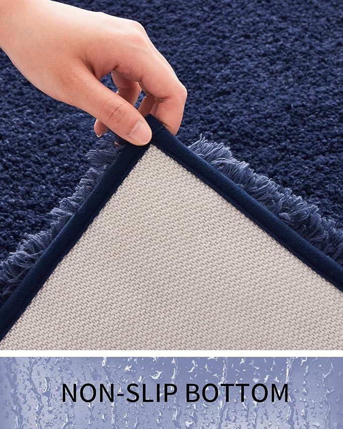 Ruggnovea Bathroom Rugs Non Slip Washable 70x24, Ultra Soft Thick Shaggy Absorbent Bath Mats, High Density Foam Latex Non Slip Backing Bath Rugs, Microfiber Bath Mats for Bathroom Floor&Sink,Navy Blue - ModernBath