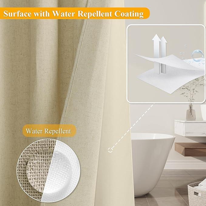 Jowels No Hooks Needed Linen Shower Curtain and Liner Set,Light Khaki Hotel Luxury Decor Shower Curtains for Bathroom with See Through Top Window,Water Resistant Fabric,72Wx75L,Light Khaki - ModernBath