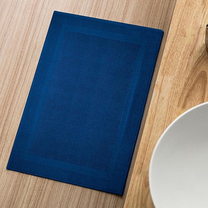 Infinitee Xclusives Premium Cotton Bath Mats for Bathroom – Pack of 2 | 34x22 Inches | Ultra Soft, Super Absorbent, Non-Slip, Machine Washable Mats (Tranquil Navy) [Not a Rug] - ModernBath