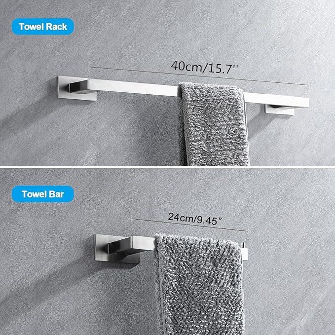 4-Pieces Bathroom Hardware Accessories Set, Towel Rack Towel Bar Toilet Paper Holder Towel Hook Self Adhesive Stainless Steel Towel Rack Set for Bathroom Wall Mounted, Brushed Nickel, 16 Inch - ModernBath