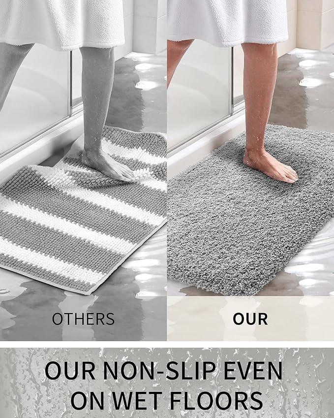 Ruggnovea Bathroom Rugs Non Slip Washable 48x24, Ultra Soft Thick Shaggy Absorbent Bath Mats, High Density Foam Latex Non Slip Backing Bath Rugs, Microfiber Bath Mats for Bathroom Floor&Sink,Grey - ModernBath