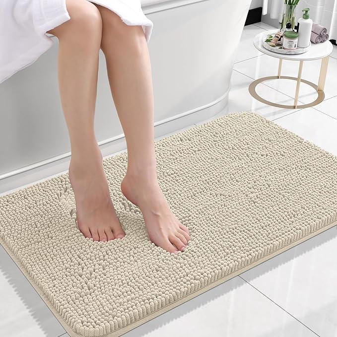 OLANLY Bathroom Rugs 24x16, Extra Soft Absorbent Chenille Bath Rugs, Rubber Backing Quick Dry, Machine Washable Bath Mats for Bathroom Floor, Tub and Shower, Home Decor Accessories, Sand - ModernBath