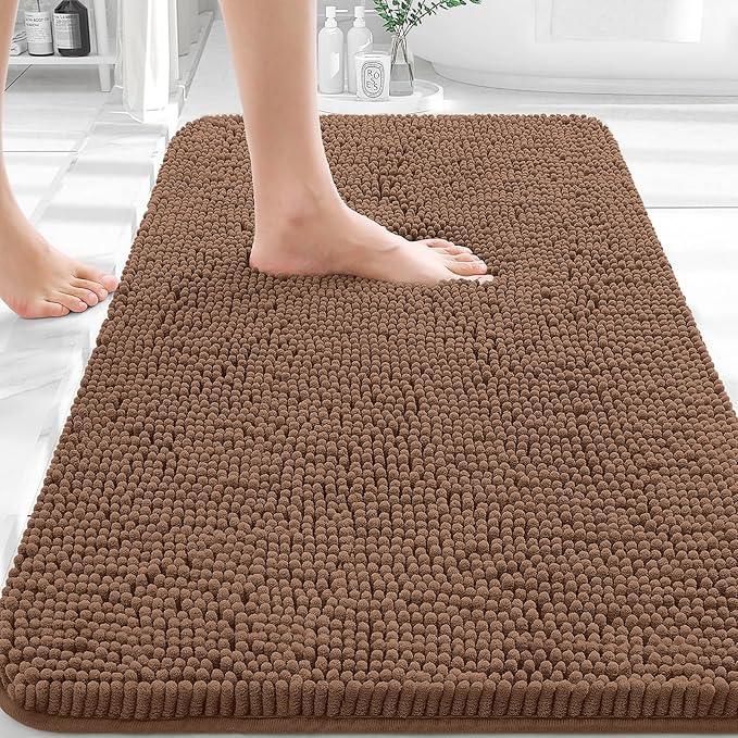 OLANLY Bathroom Rugs 30x20, Extra Soft Absorbent Chenille Bath Rugs, Rubber Backing Quick Dry, Machine Washable Bath Mats for Bathroom Floor, Tub and Shower, Home Decor Accessories, Mocha - ModernBath