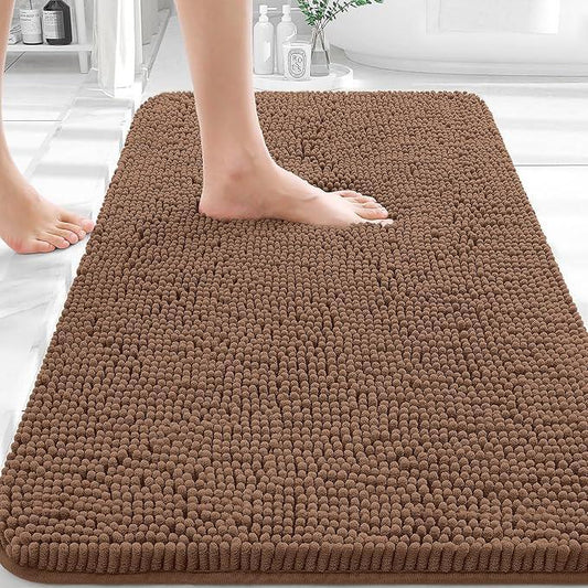 OLANLY Bathroom Rugs 30x20, Extra Soft Absorbent Chenille Bath Rugs, Rubber Backing Quick Dry, Machine Washable Bath Mats for Bathroom Floor, Tub and Shower, Home Decor Accessories, Mocha - ModernBath