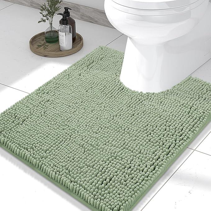 Smiry Luxury Chenille Toilet Rugs U-Shaped 24x20, Soft Absorbent Non-Slip Contour Bathroom Rugs for Toilet, Machine Washable Contoured Bath Mats, Sage Green - ModernBath