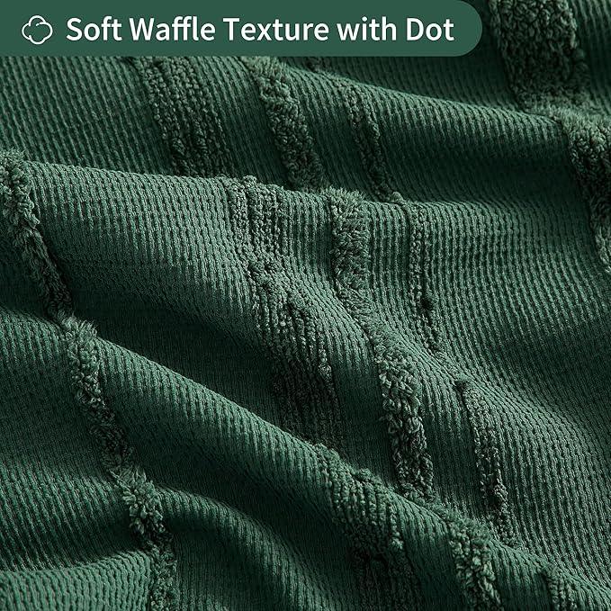 Lameirose Dark Green Shower Curtain Boho, Cotton Blend Waffle Shower Curtain Textured, Fabric Shower Curtains for Bathroom, Hotel, 72 x 72 - ModernBath