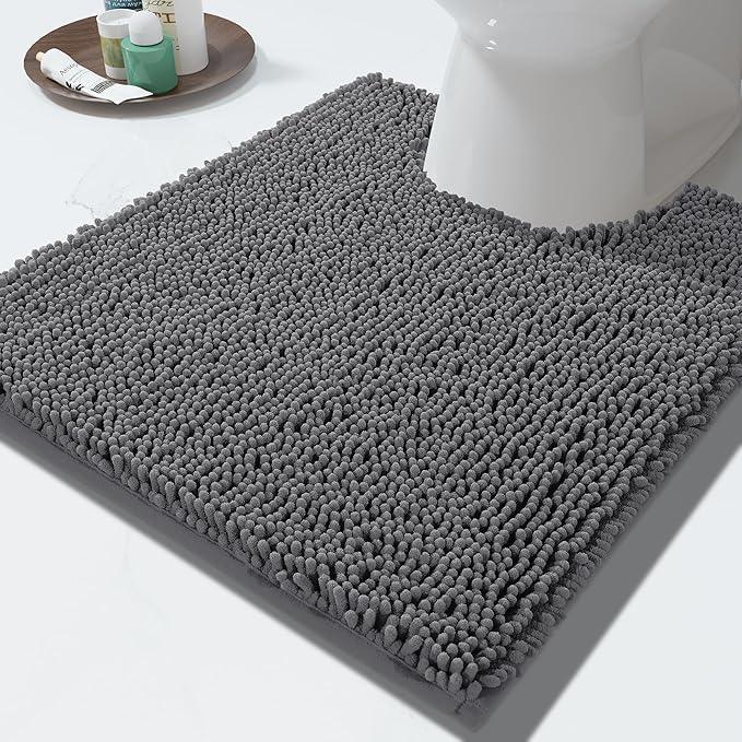 Yimobra Toilet Rugs U Shaped Washable - 24"x20" Non Slip Plush Contour Bath Rugs for Toilet - Super Soft Absorbent Quick Dry Toilet Mats for Bathroom,Dark Gray - ModernBath