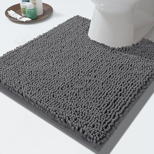 Yimobra Toilet Rugs U Shaped Washable - 24"x20" Non Slip Plush Contour Bath Rugs for Toilet - Super Soft Absorbent Quick Dry Toilet Mats for Bathroom,Dark Gray - ModernBath