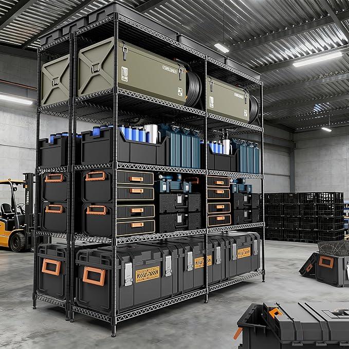 5 Tiers Storage Shelves Load 1500LBS, Metal Shelving Wire Metal Shelving Unit Shelves for Storage Adjustable Garage Shelving for Pantry Kitchen Garage Black 15.8" D x 33.5" W x 70.5" H - ModernBath
