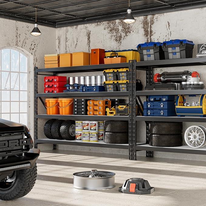 WORKPRO 77" Garage Shelving Unit, 8000LBS Heavy Duty Metal Storage Rack, Extra Wide Adjustable 4-Tier Shelves for Warehouse, Basement, and Garage, 77" W X 24" D X 72" H, Black - ModernBath