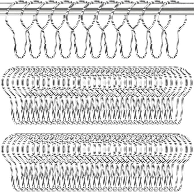 200 PCS Shower Curtain Hooks, Rust-Proof Metal Bathroom Curtain Rings for Bathroom Shower Rods Curtains（Silver） - ModernBath