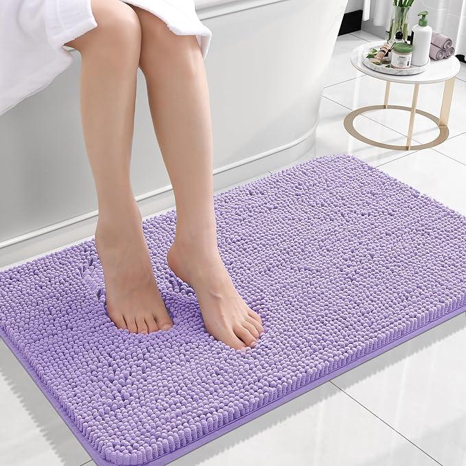 OLANLY Bathroom Rugs 24x16, Extra Soft Absorbent Chenille Bath Rugs, Rubber Backing Quick Dry, Machine Washable Bath Mats for Bathroom Floor, Tub and Shower, Home Decor Accessories, Lavender - ModernBath