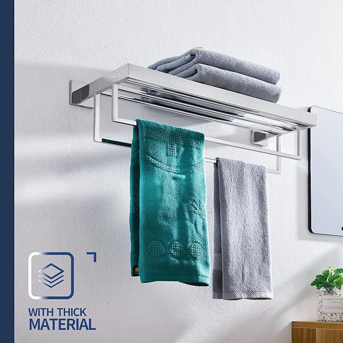 KOKOSIRI 24'' Bathroom Towel Shelf Chrome Towel Rack with Two Bath Towel Bars SUS304 Stainless Steel Wall Mounted, Polished Finish, B6003CH - ModernBath