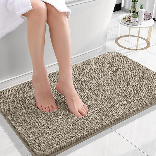 OLANLY Bathroom Rugs 24x16, Extra Soft Absorbent Chenille Bath Rugs, Rubber Backing Quick Dry, Machine Washable Bath Mats for Bathroom Floor, Tub and Shower, Home Decor Accessories, Warm Taupe - ModernBath