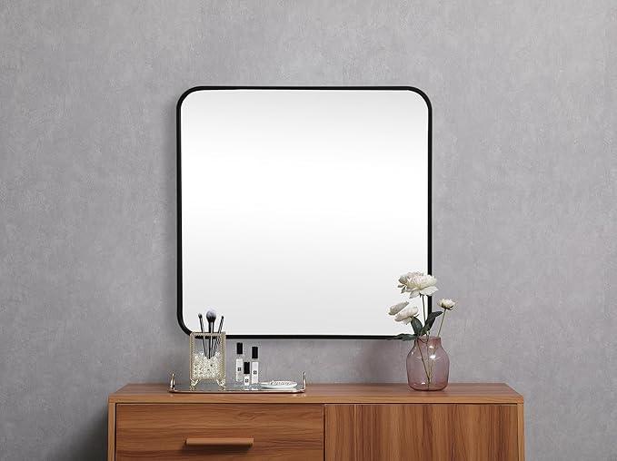 ARS Concepts Aura, Soft Corner Metal Square Mirror 24X24 Inch in, Modern, Black - ModernBath