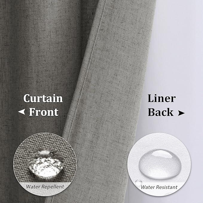 Naturoom Long Shower Curtain 84 Length Linen Thick Cloth Bath Grey Shower Curtain Set with Liner, Tall Modern Farmhouse Neutral Fabric Men Curtains for Bathroom, Mesh Top Window, Gray - ModernBath