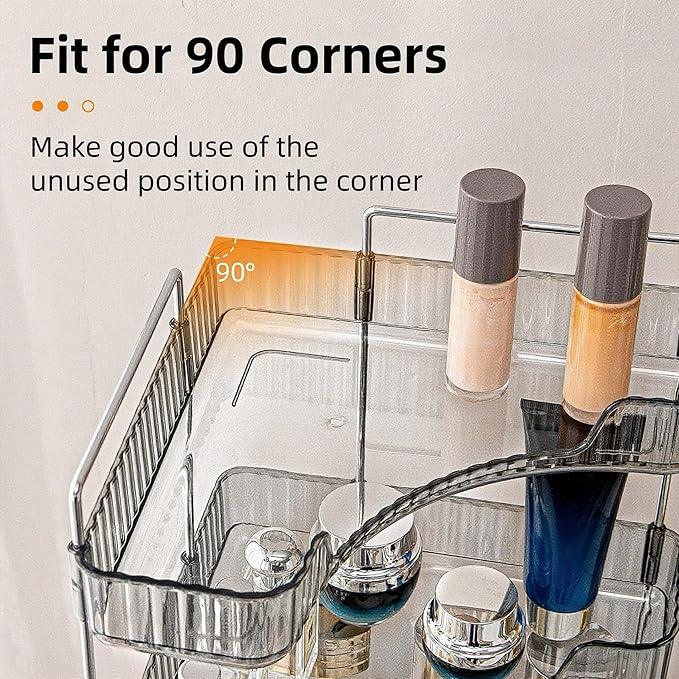 INVSSENE Corner Bathroom Countertop Organizer, 2 Tiers Vanity Trays for Counter, Makeup Organizers, Perfume Tray, Kitchen Spice Rack, Smoky Gray - ModernBath