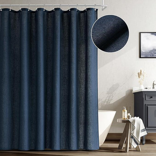 Naturoom Navy Blue Shower Curtain for Bathroom, Linen Textured Weighted Hem Cloth Shower Curtain Set with Hooks, Simple Hotel Luxury Men Nautical Bath Accessories Decor,72x72, Dark Blue - ModernBath