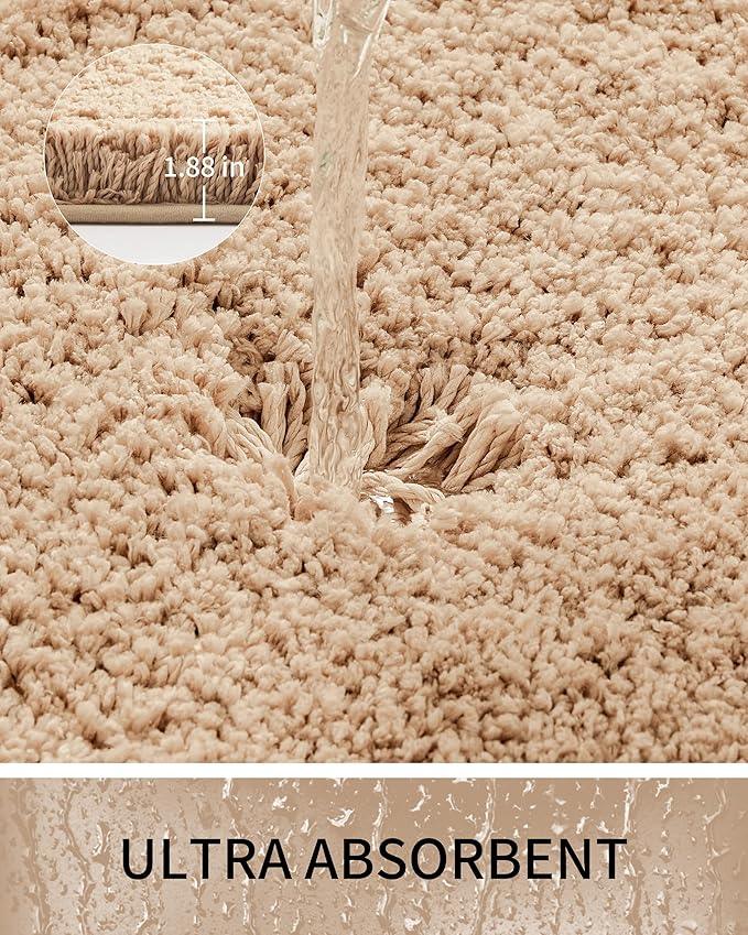 Ruggnovea Bathroom Rugs Non Slip Washable 48x24, Ultra Soft Thick Shaggy Absorbent Bath Mats, High Density Foam Latex Non Slip Backing Bath Rugs, Microfiber Bath Mats for Bathroom Floor&Sink,Beige - ModernBath