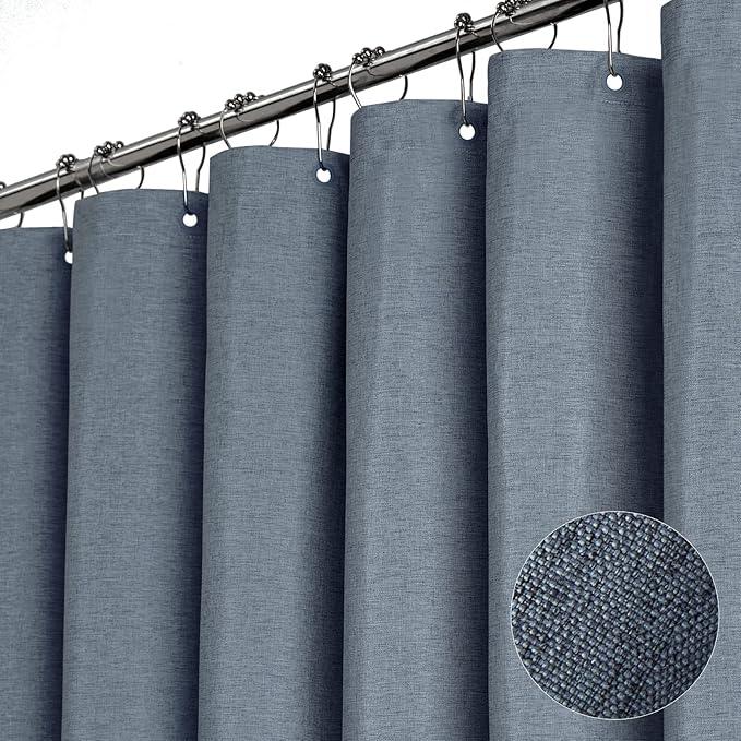BTTN Fabric Shower Curtain, Linen Textured Heavy Duty Polyester Cloth Shower Curtain Set with Plastic Hooks, Blue Grey, 72" W x 72" L (Pack of 1) - ModernBath
