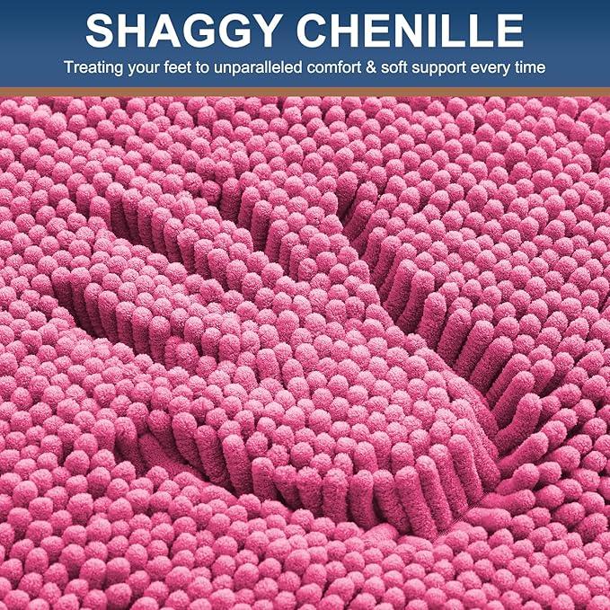 Smiry Luxury Chenille Bathroom Rugs 47x17, Extra Soft and Absorbent Shaggy Bath Mat, Machine Washable, Non-Slip Plush Carpet Runner for Tub, Shower, and Floor, Home Decor Accessories, Hot Pink - ModernBath