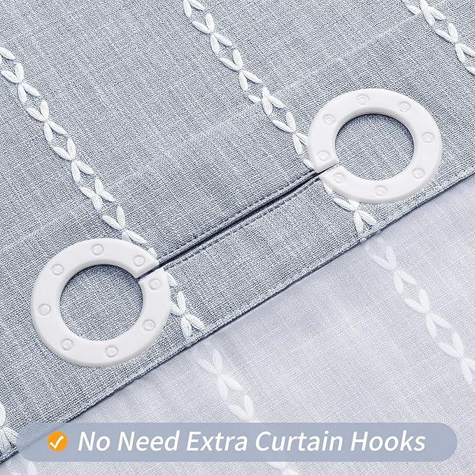 MitoVilla No Hooks Needed Farmhouse Shower Curtain with Snap-in Liner - with Window & Magnets, Boho Cotton Linen Fabric Shower Curtains with Tassels for Rustic Bathroom Decor, Blue, 72 x 74 - ModernBath