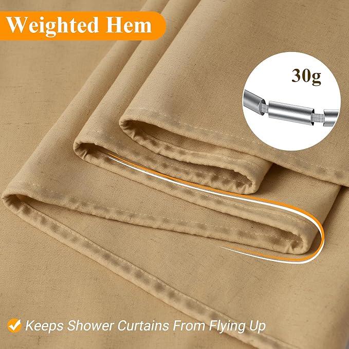 Naturoom Gold Yellow Linen Shower Curtain, Country Boho Farmhouse Bath Decor Shower Curtains Neutral Cloth Weighted Textured Fabric Bath Curtain Liner with Hooks, 72x80 - ModernBath
