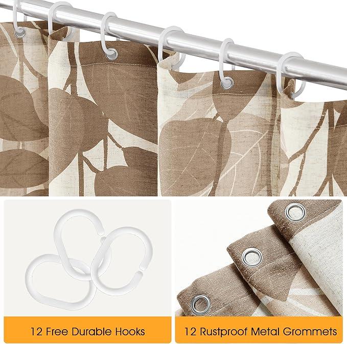 BOODII Tan Linen Shower Curtain for Bathroom Khaki Eucalyptus Leaves Shower Curtain Set with Hooks Watercolor Floral Plant Leaf for Bath Natural Waterproof Fabric Bathroom Decor, 72x72 - ModernBath
