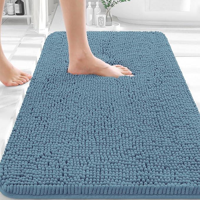 OLANLY Bathroom Rugs 30x20, Extra Soft Absorbent Chenille Bath Rugs, Rubber Backing Quick Dry, Machine Washable Bath Mats for Bathroom Floor, Tub and Shower, Home Decor Accessories, Airy Blue - ModernBath
