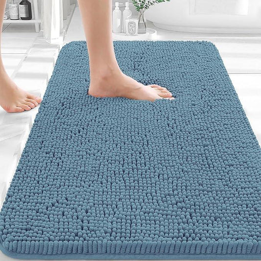 OLANLY Bathroom Rugs 30x20, Extra Soft Absorbent Chenille Bath Rugs, Rubber Backing Quick Dry, Machine Washable Bath Mats for Bathroom Floor, Tub and Shower, Home Decor Accessories, Airy Blue - ModernBath
