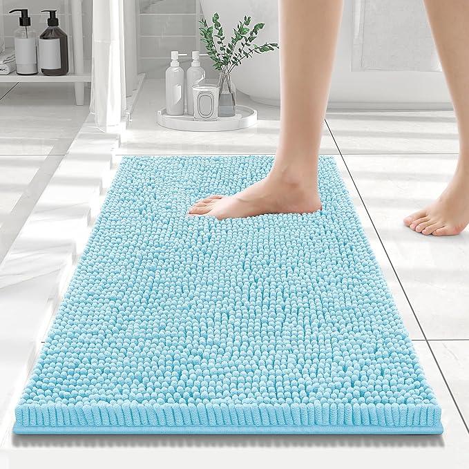 Smiry Luxury Chenille Bathroom Rugs 24x16, Extra Soft and Absorbent Shaggy Bath Mat, Machine Washable, Non-Slip Plush Carpet Runner for Tub, Shower, and Floor, Home Decor Accessories, Sky Blue - ModernBath