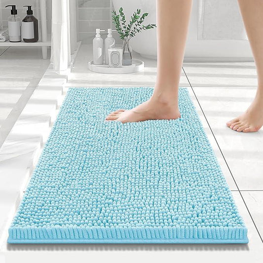 Smiry Luxury Chenille Bathroom Rugs 24x16, Extra Soft and Absorbent Shaggy Bath Mat, Machine Washable, Non-Slip Plush Carpet Runner for Tub, Shower, and Floor, Home Decor Accessories, Sky Blue - ModernBath