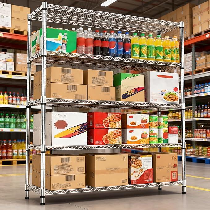 5 Tiers Shelf 3300 lbs Steel Storage Shelving Utility Shelving Unit Steel Organizer Wire Rack for Home,Kitchen,Office,Garage Chrome 17.7" D x 47.2" W x 70.3" H - ModernBath