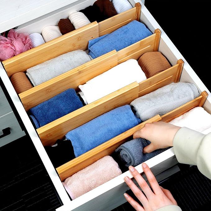 Utoplike Bamboo Dresser Drawer Dividers, 4'' High Adjustable Drawer Organizers for Clothing, Spring Loaded, Works in Kitchen, Bathroom, Bedroom, Drawer, Desk, 4 pcs - ModernBath