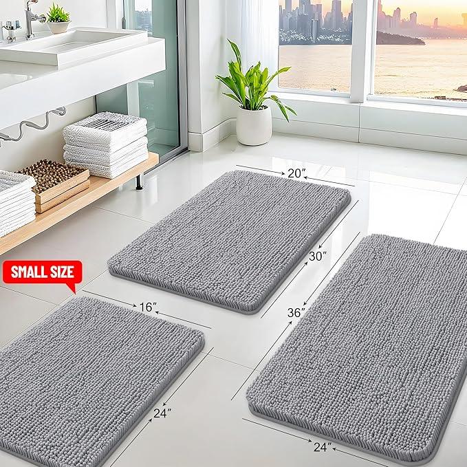 Arotive Bathroom Rugs 59x35, Extra Soft Absorbent Shaggy Chenille Bath Rugs, Machine Washable Rubber Backing Non-Slip Bath Mats for Bathroom Floor Tub and Shower, Home Decor Accessories, Grey - ModernBath