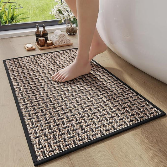 YDKGL Bath Mat Rug-Ultra Thin Non Slip Bath Mats for Bathroom Mat Quick Dry, Rubber Backing Washable Bathroom Rugs Fit Under Door, Absorbent Bath Rugs,Shower Outside,Sink Black 24"x35" - ModernBath