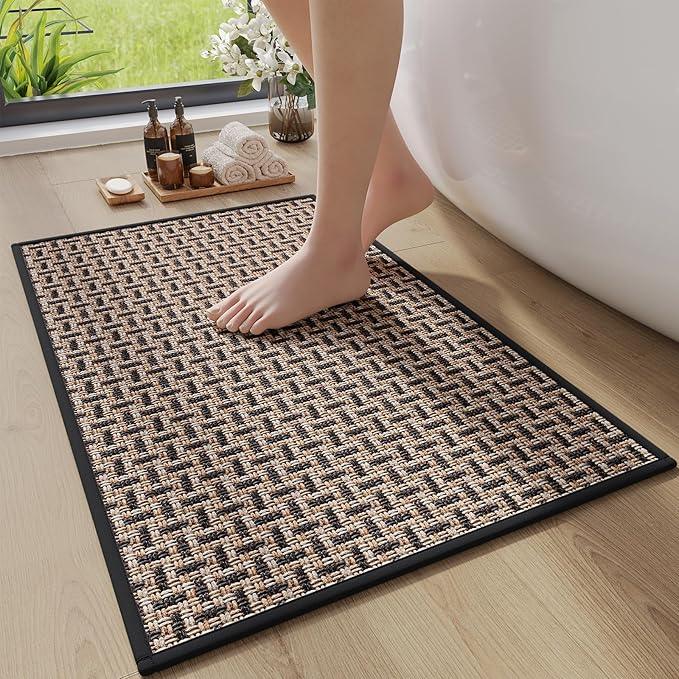 YDKGL Bath Mat Rug-Ultra Thin Non Slip Bath Mats for Bathroom Mat Quick Dry, Rubber Backing Washable Bathroom Rugs Fit Under Door, Absorbent Bath Rugs,Shower Outside,Sink Black 16"x24" - ModernBath
