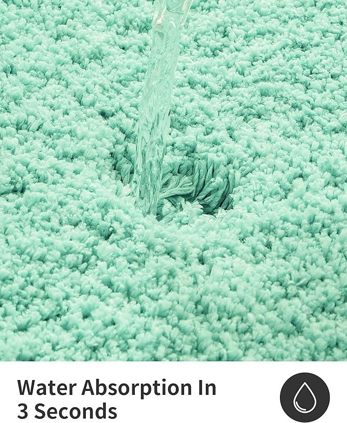 ILANGO Spa Blue Bathroom Rugs 48" × 24" Non Slip & Super Absorbent Extra Thick Soft, Washable Bath Mat for Floor, Microfiber Plush Shaggy Bath Rug with Rubber for Bathtub Shower Room Sink - ModernBath