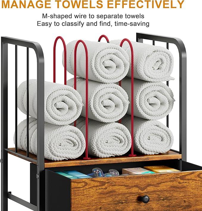 Towel Rack Free Standing 3-Tier with Drawer and M-Shaped Detachable Dividers,Towel Holder with Adjustable Shelf, Towel Organizer Space Saving for Bathroom and Poolside Patent Pending - ModernBath