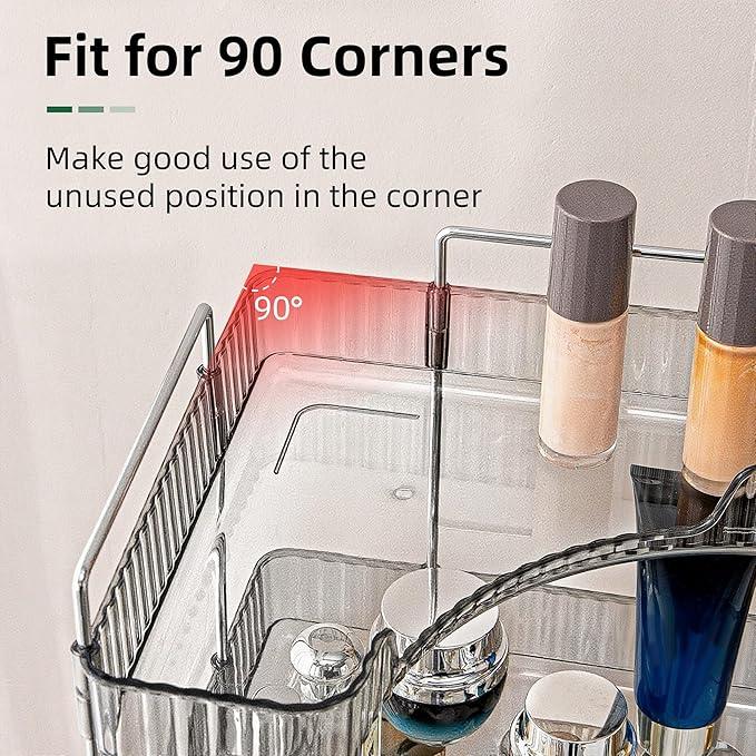 INVSSENE Corner Bathroom Countertop Organizer, Vanity Organizer Trays for Counter, Makeup Organizers, Perfume Tray, Skincare Shelf Storage Gifts for Women Girl Student (Smoky Gray 3 Tiers) - ModernBath
