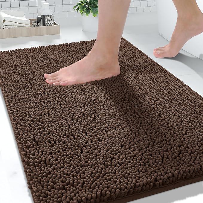 Yimobra Washable Bathroom Rugs, Super Soft & Absorbent Chenille Bath Mat for Floor & Carpet, Quick Dry Non Slip Bath Mat for Tub Shower, 32"x20",Brown - ModernBath