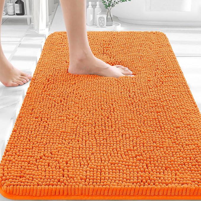 OLANLY Bathroom Rugs 30x20, Extra Soft Absorbent Chenille Bath Rugs, Rubber Backing Quick Dry, Machine Washable Bath Mats for Bathroom Floor, Tub and Shower, Home Decor Accessories, Orange - ModernBath