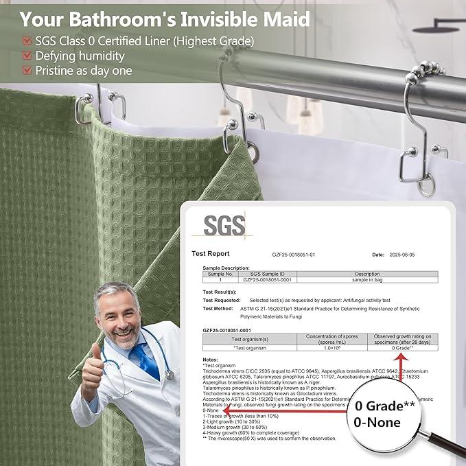 VANZAVANZU Luxury 3 in 1 Shower Curtain Set 3D Textured Waffle Weave Bathroom Curtain with Waterproof SGS Certified Fabric Liner & 12 Anti-Fall Stainless Steel Hooks, Machine Washable 72"x78" (Green) - ModernBath