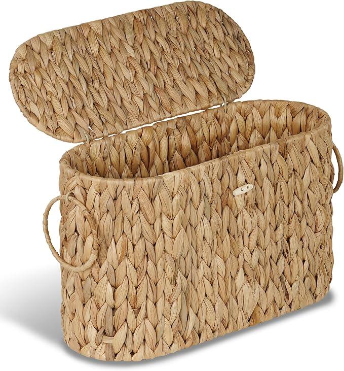 efluky Toilet Paper Storage Basket, Water Hyacinth Slim Toilet Paper Holder with Lid- Holds Up to 9 Mega Rolls, Home Bathroom Decor Organizer - ModernBath