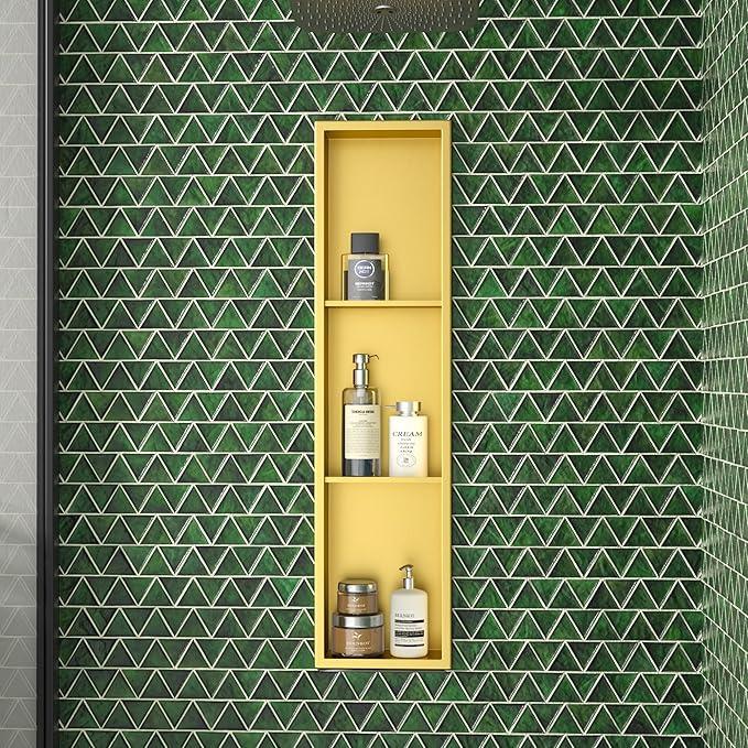 Stainless Steel Shower Niche 8"×36" with 3-Tier Shelve Gold No Tiled Needed Niche Shower for Wall Recessed Shower Shelf for Bathroom Storage - ModernBath
