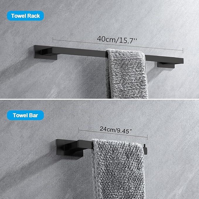 4-Pieces Bathroom Hardware Accessories Set, Towel Rack Towel Bar Toilet Paper Holder Towel Hook Self Adhesive Stainless Steel Towel Rack Set for Bathroom Wall Mounted, Matte Black 16 Inch - ModernBath